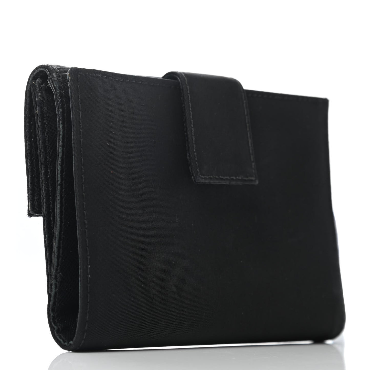 Tessuto Nylon Saffiano Tri-Fold Compact Wallet Black
