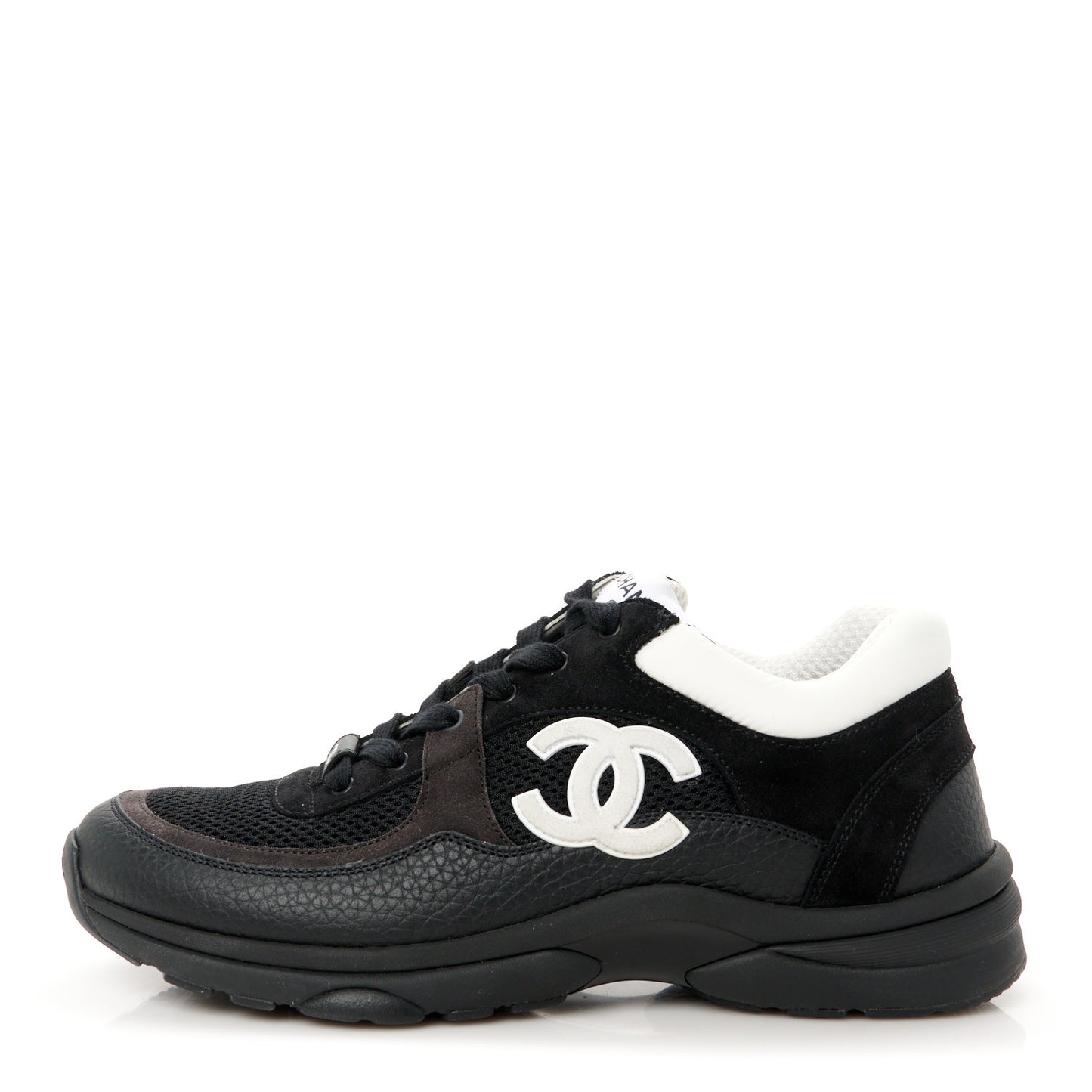 Mesh Suede Grained Calfskin Womens CC Sneakers 40 Black White
