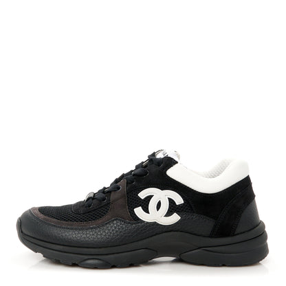 Chanel Mesh Suede Grained Calfskin Womens CC Sneakers 40 Black White 1 of 11