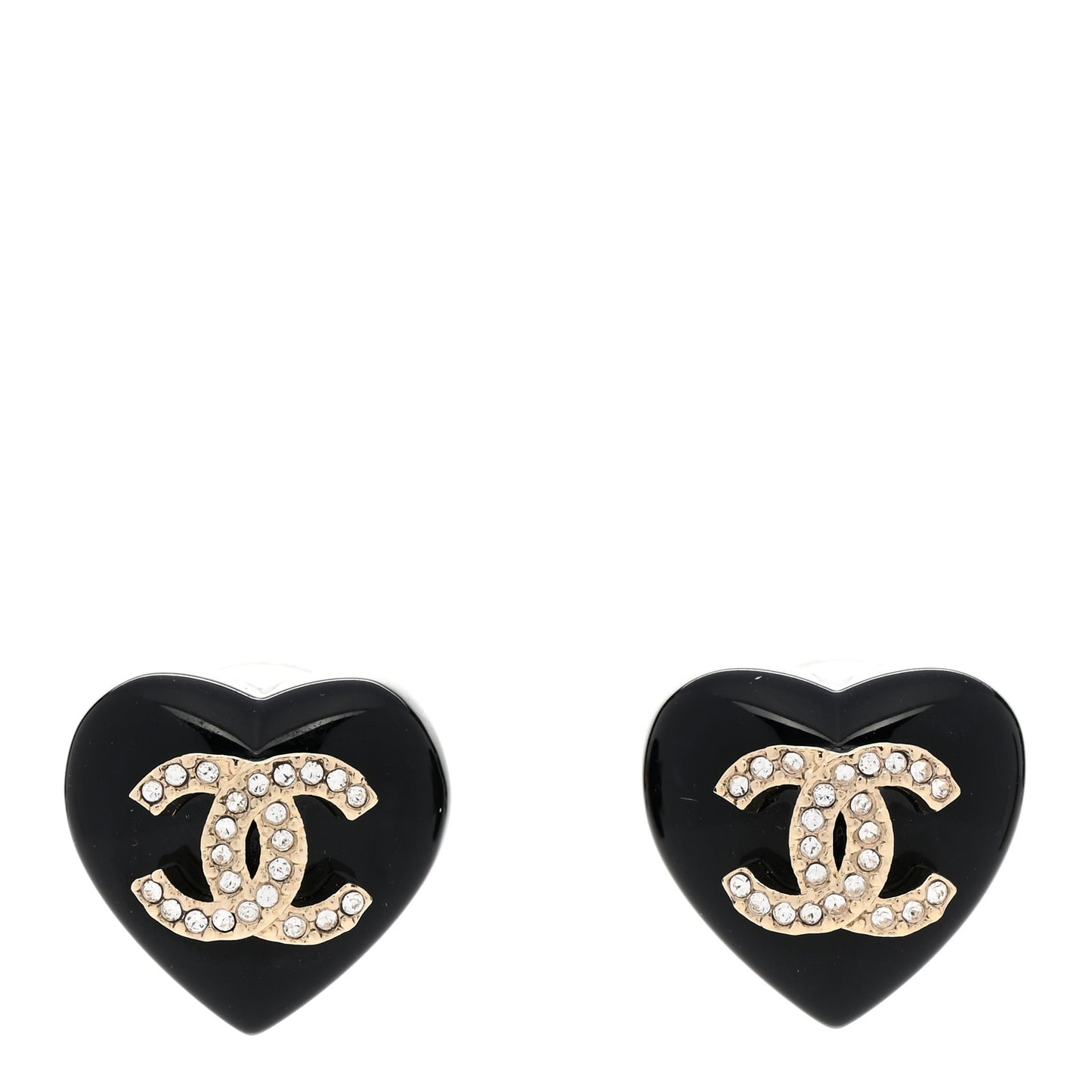 Resin Crystal CC Heart Earrings Black Gold