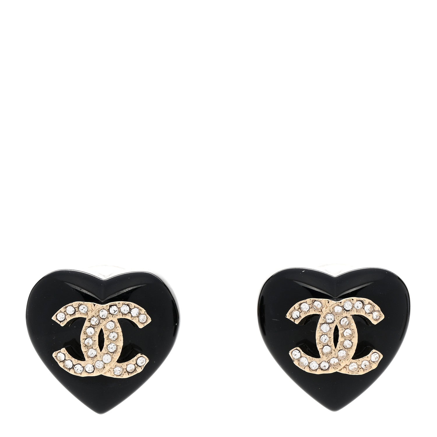 Chanel Resin Crystal CC Heart Earrings Black Gold 1 of 5