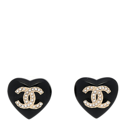 Chanel Resin Crystal CC Heart Earrings Black Gold 1 of 5