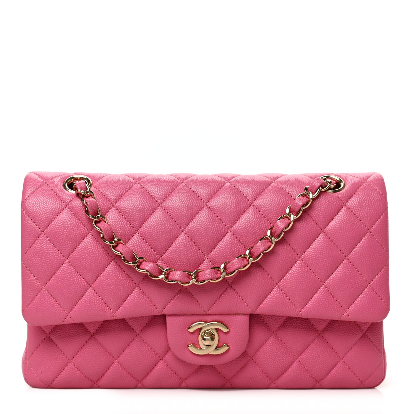 Caviar Quilted Medium Double Flap Pink