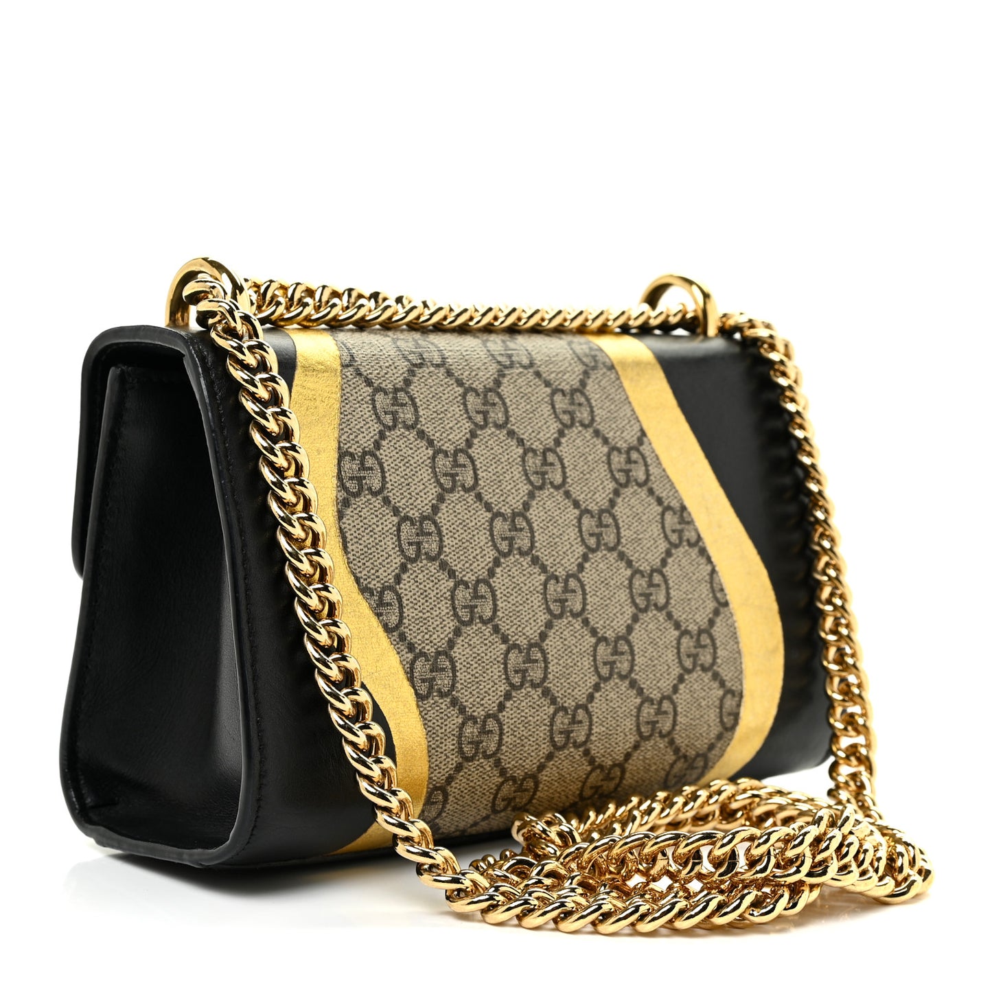 Calfskin GG Supreme Monogram Small Padlock Shoulder Bag Black Gold