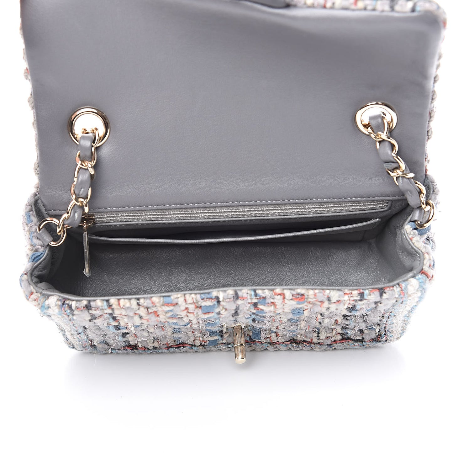 Tweed Quilted Mini Square Flap Bag Blue