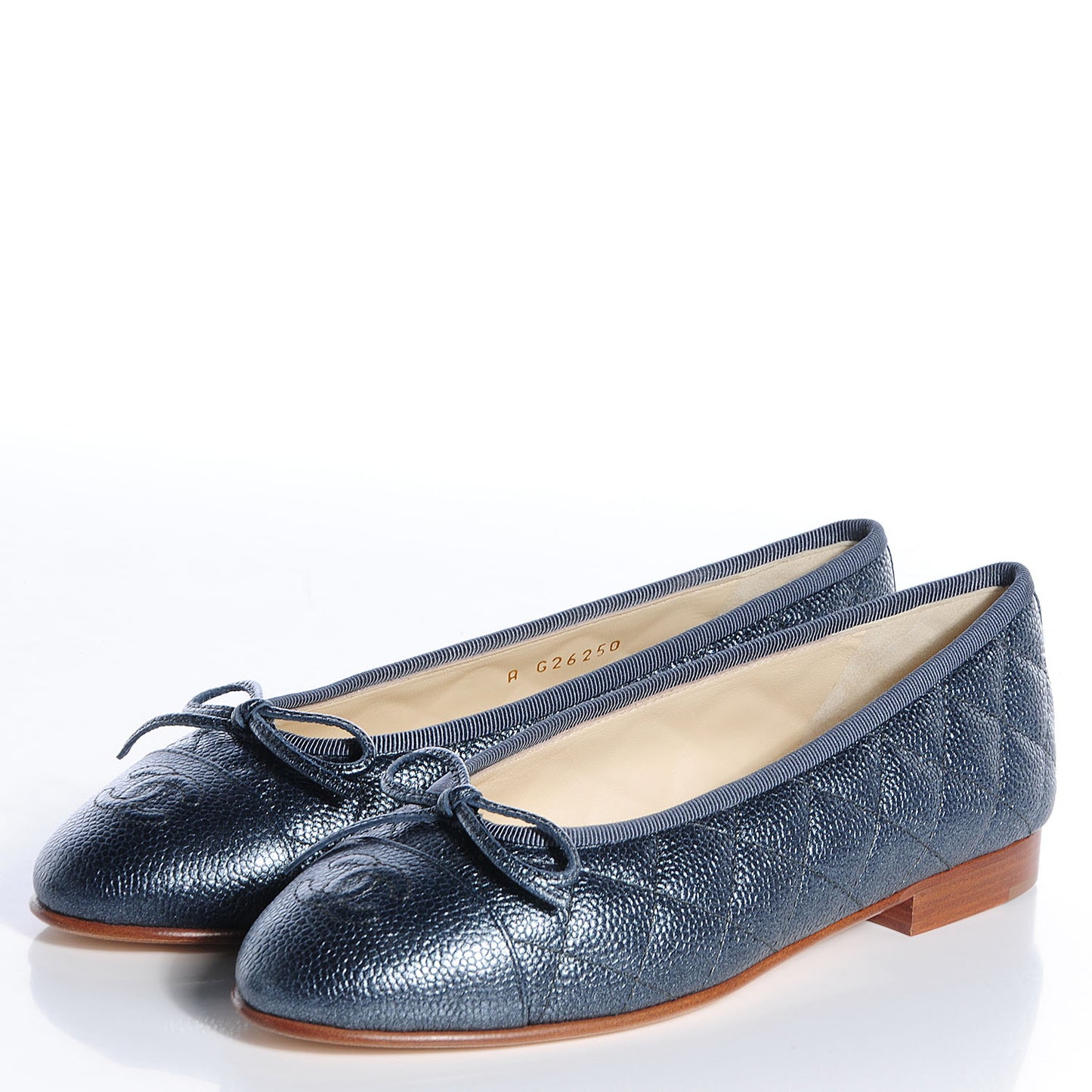 Metallic Caviar Cap Toe Ballerina Flats 36 Anthracite