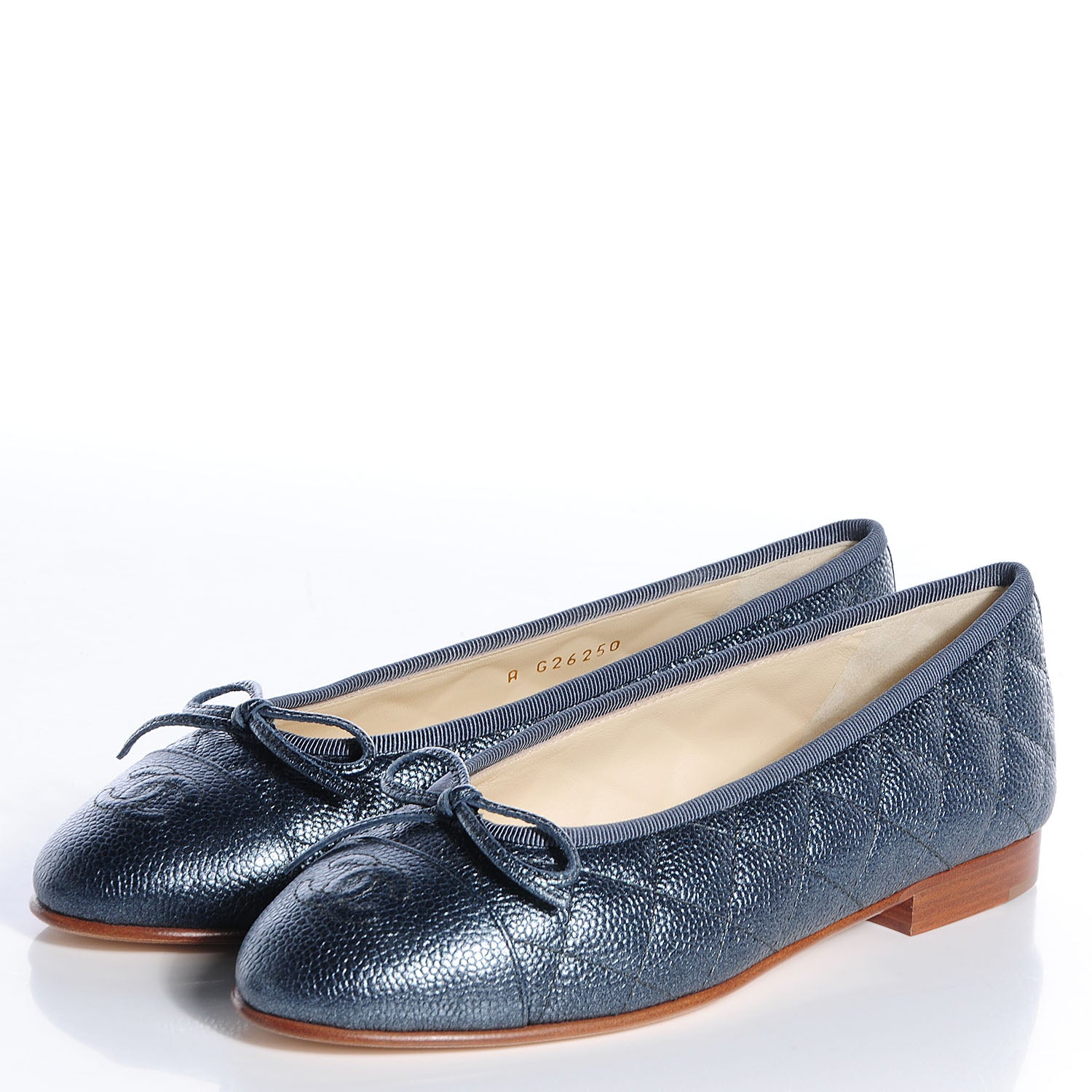 Chanel Metallic Caviar Cap Toe Ballerina Flats 36 Anthracite 3 of 7