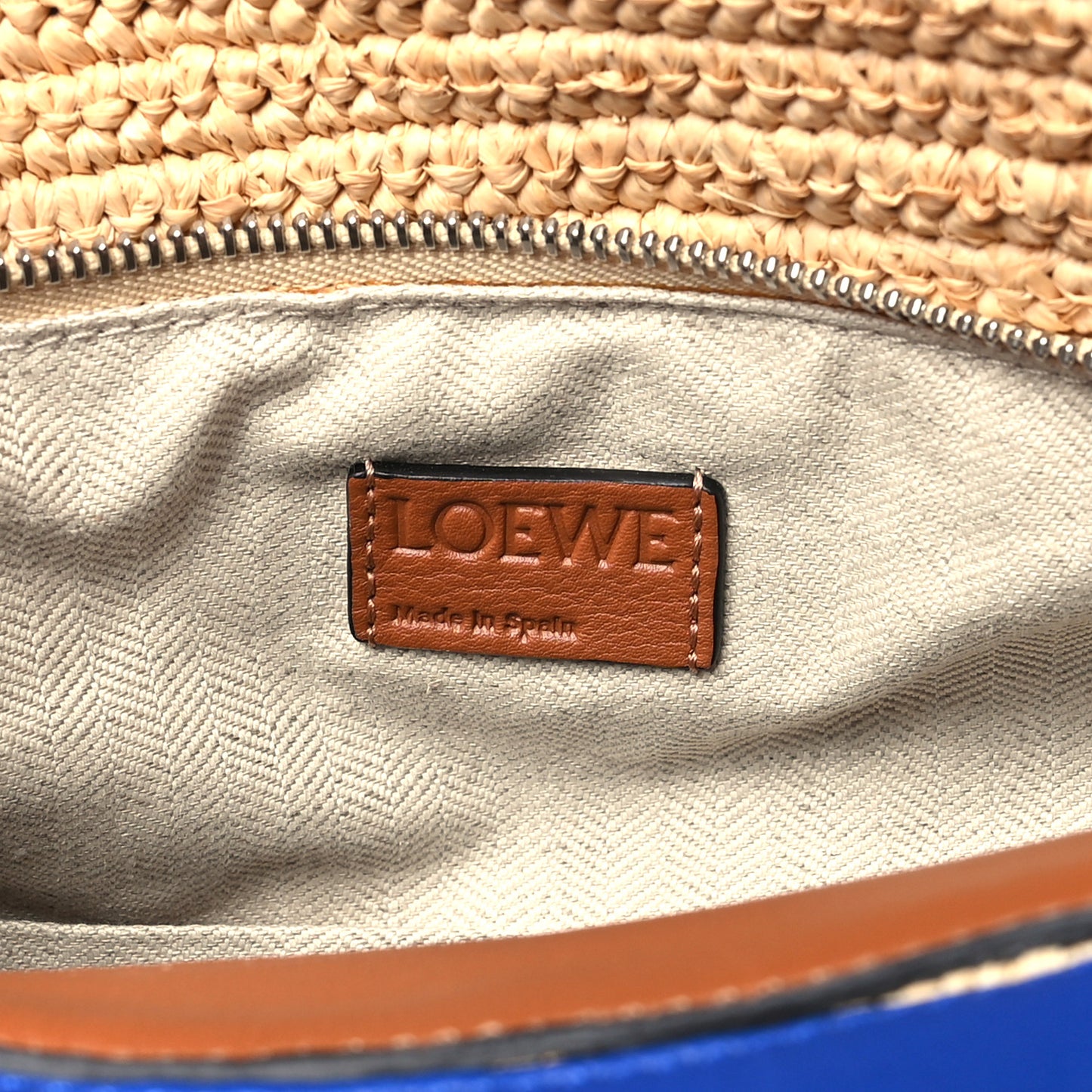 Calfskin Raffia Paula's Ibiza Medium Puzzle Bag Blue Tan