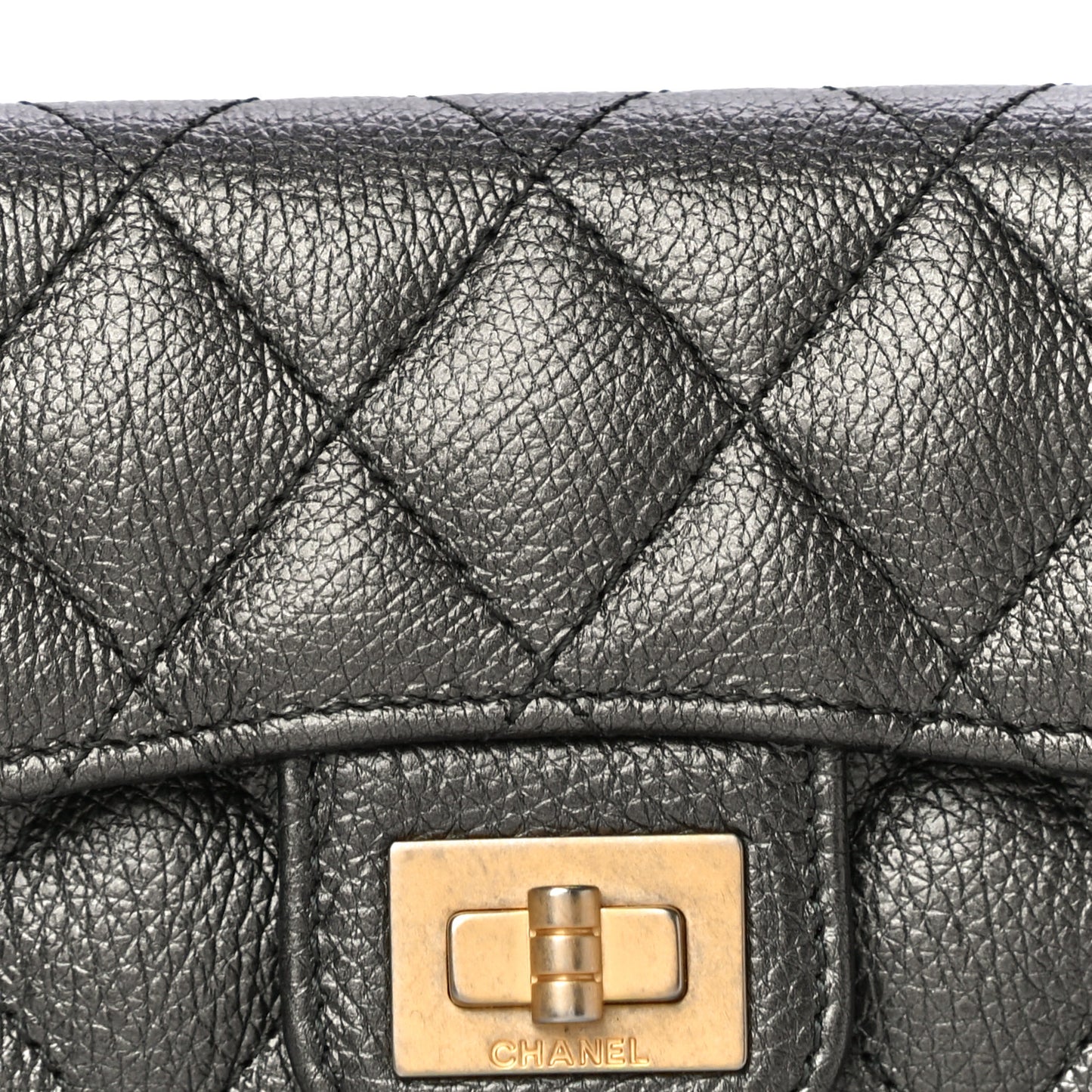 Metallic Calfskin Quilted Reissue Flap Card Holder Grey