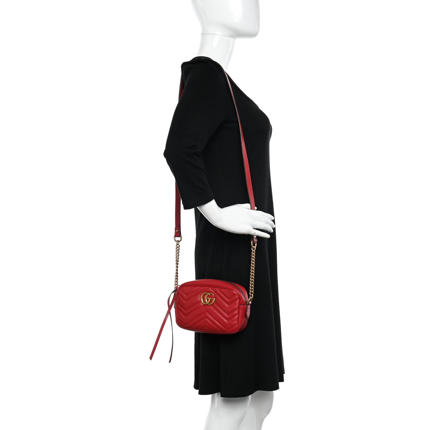 Calfskin Matelasse Mini GG Marmont Chain Shoulder Bag Hibiscus Red