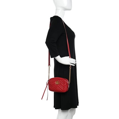 Gucci Calfskin Matelasse Mini GG Marmont Chain Shoulder Bag Hibiscus Red 3 of 14