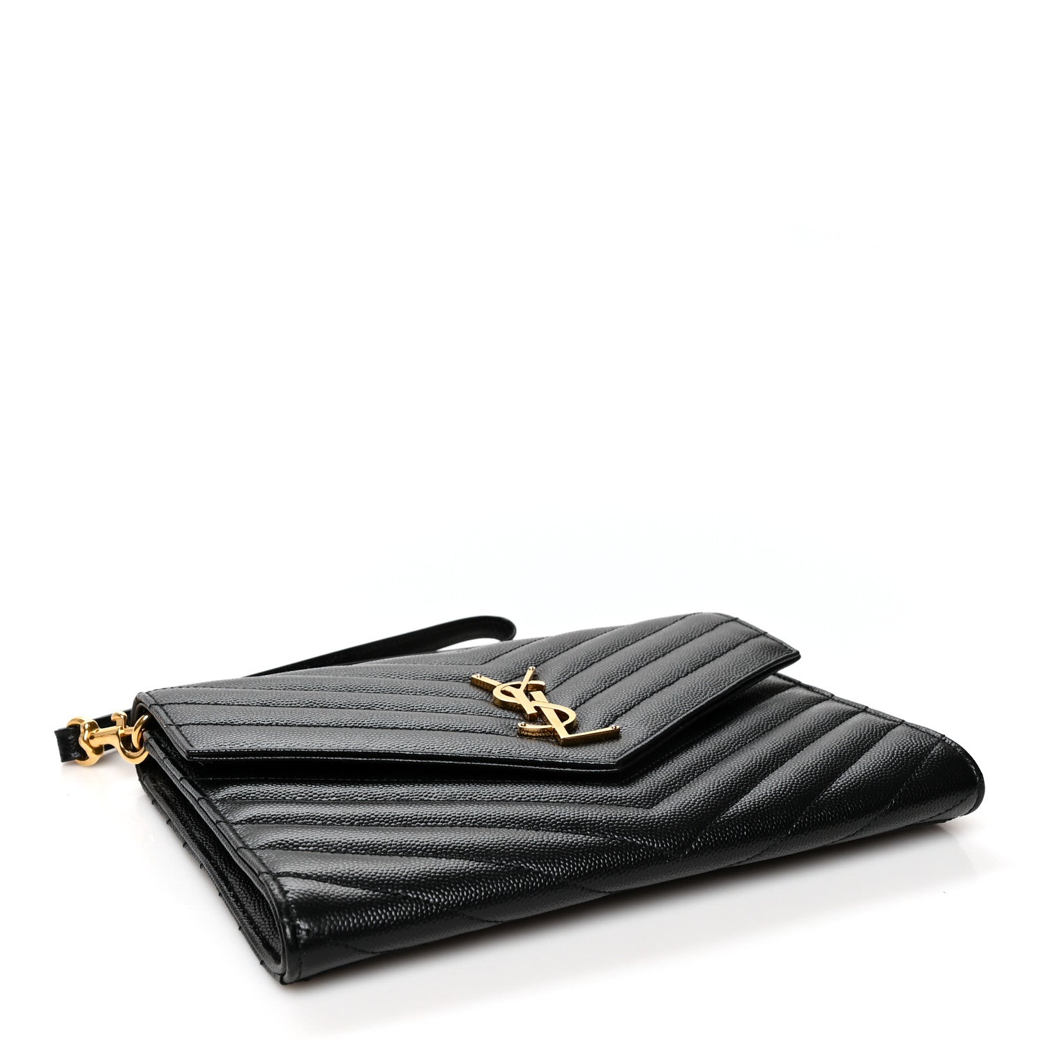 Saint Laurent Grain De Poudre Matelasse Chevron Monogram Envelope Clutch Black 4 of 8