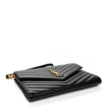 Saint Laurent Grain De Poudre Matelasse Chevron Monogram Envelope Clutch Black 4 of 8