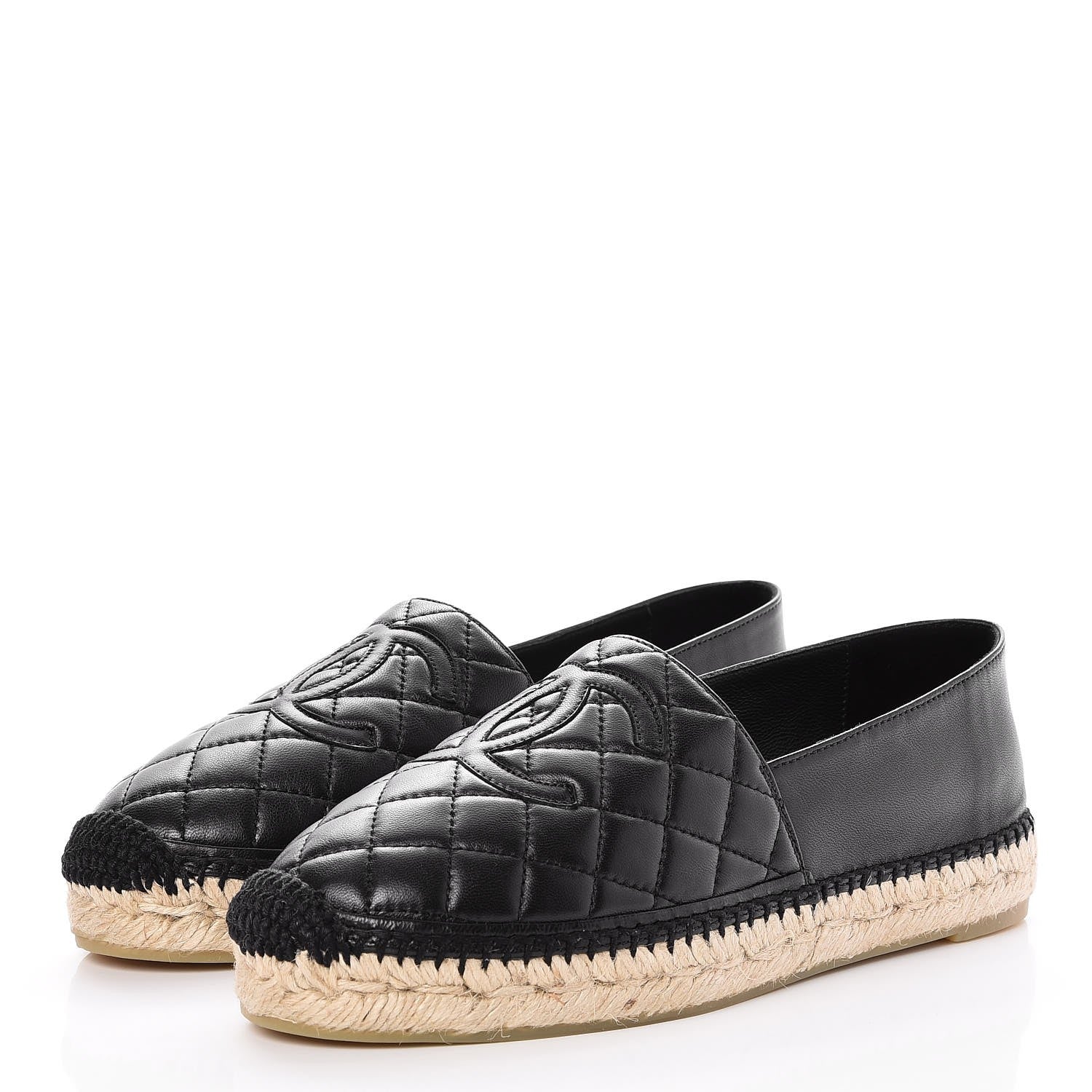 Chanel Lambskin Quilted CC Espadrilles 38 Black 3 of 10
