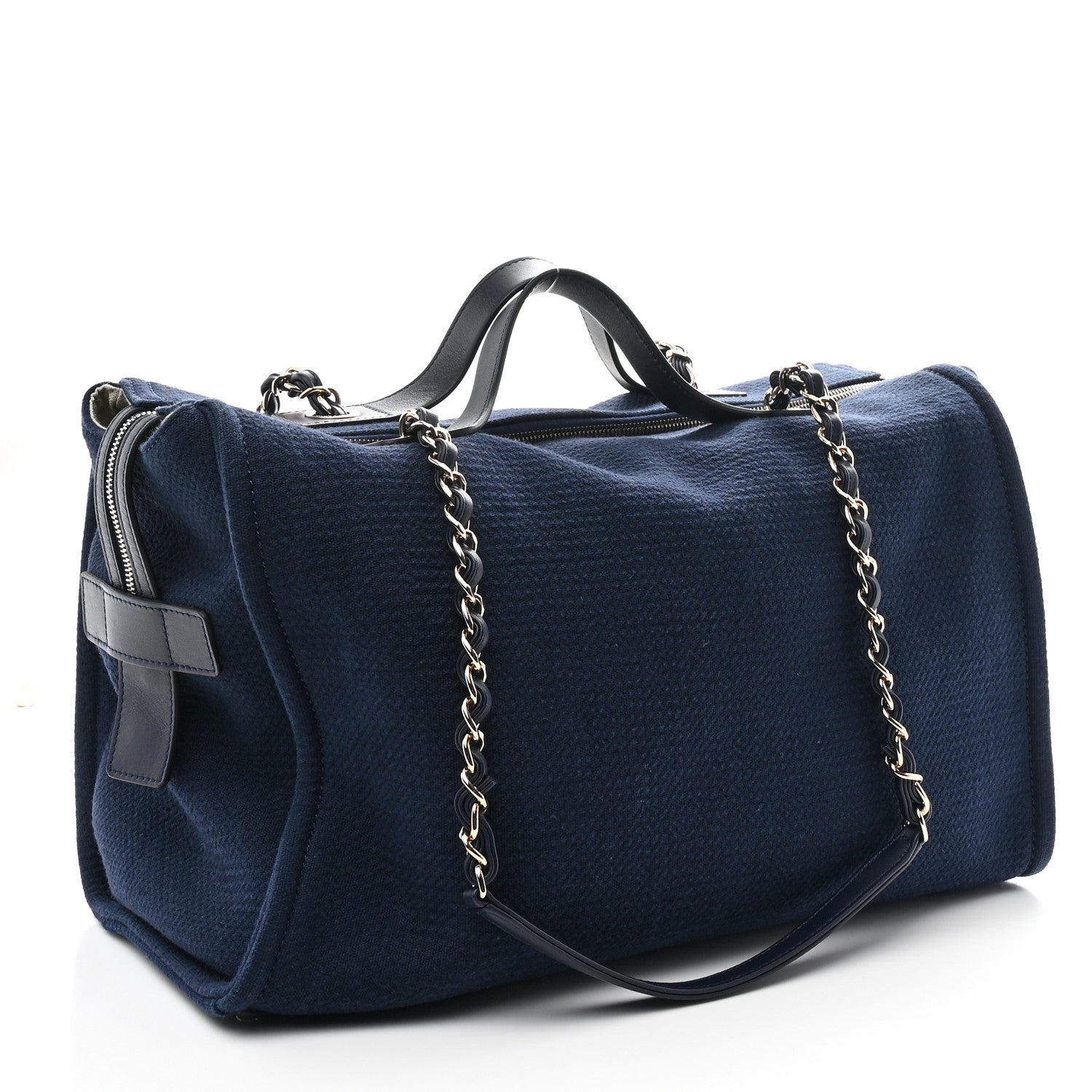 Chanel Mixed Fibers Large Deauville Bowling Bag Navy Blue 1843438