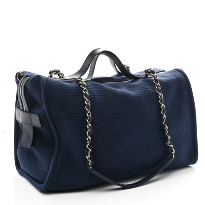 Chanel Mixed Fibers Large Deauville Bowling Bag Navy Blue 3 of 10