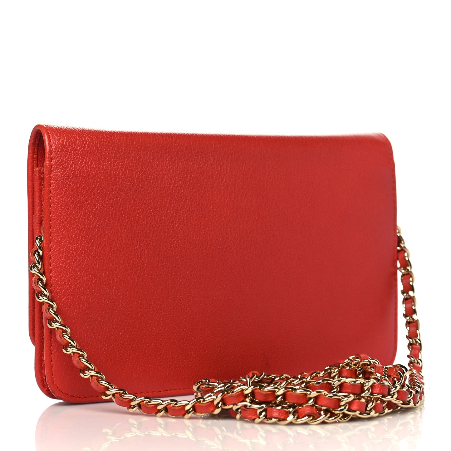 Goatskin Camellia CC Wallet On Chain WOC Orange