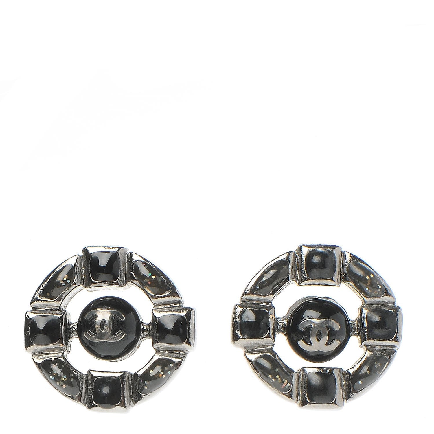 Chanel Enamel CC Earrings Ruthenium Dark Grey 1 of 5