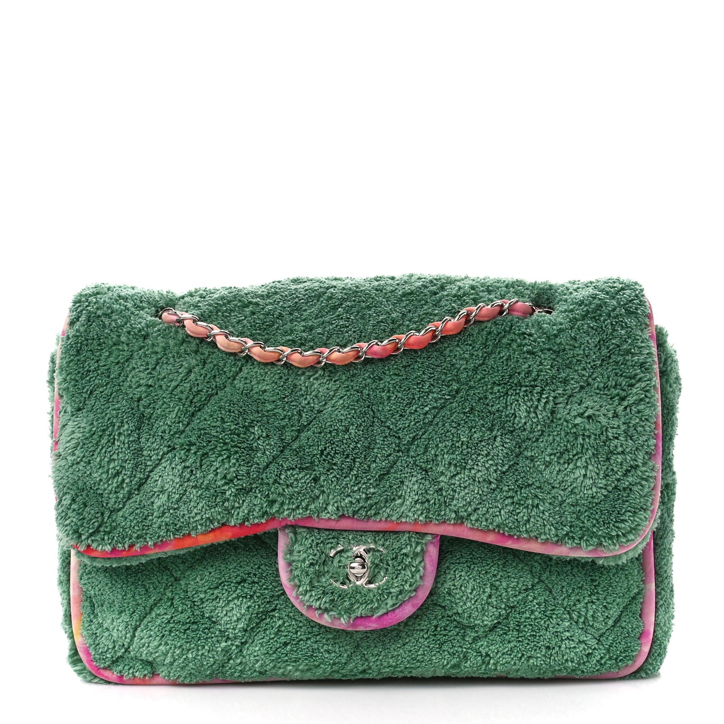 Mixed Fibers Quilted Large Flap Bag Green Pink