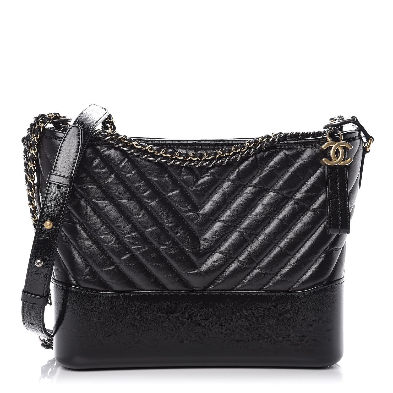 Chanel Aged Calfskin Chevron Quilted Medium Gabrielle Hobo Black 1 of 10