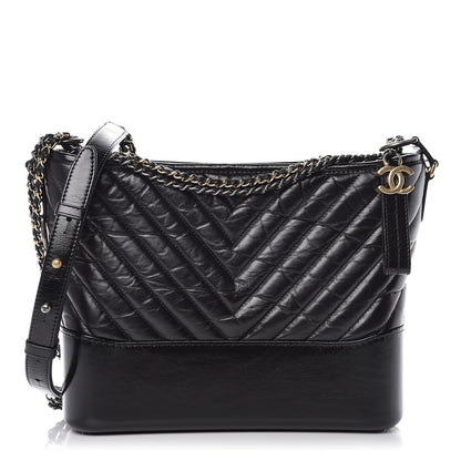 Chanel Aged Calfskin Chevron Quilted Medium Gabrielle Hobo Black 1 of 10