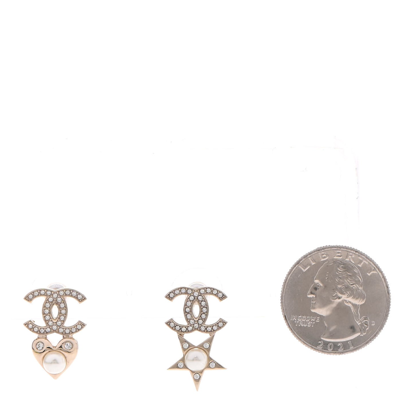 Crystal Pearl Charming Winter CC Star Heart Earrings Gold