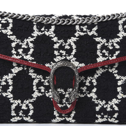 Gucci Tweed GG Monogram Mini Dionysus Chain Wallet Black White Romantic Cherry 7 of 9