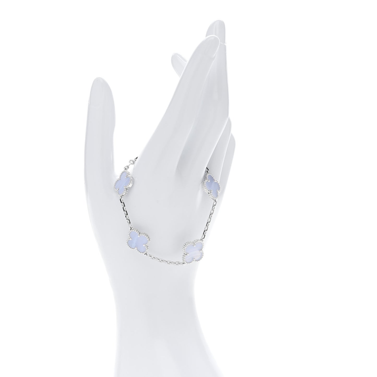 18K White Gold Chalcedony 5 Motifs Vintage Alhambra Bracelet