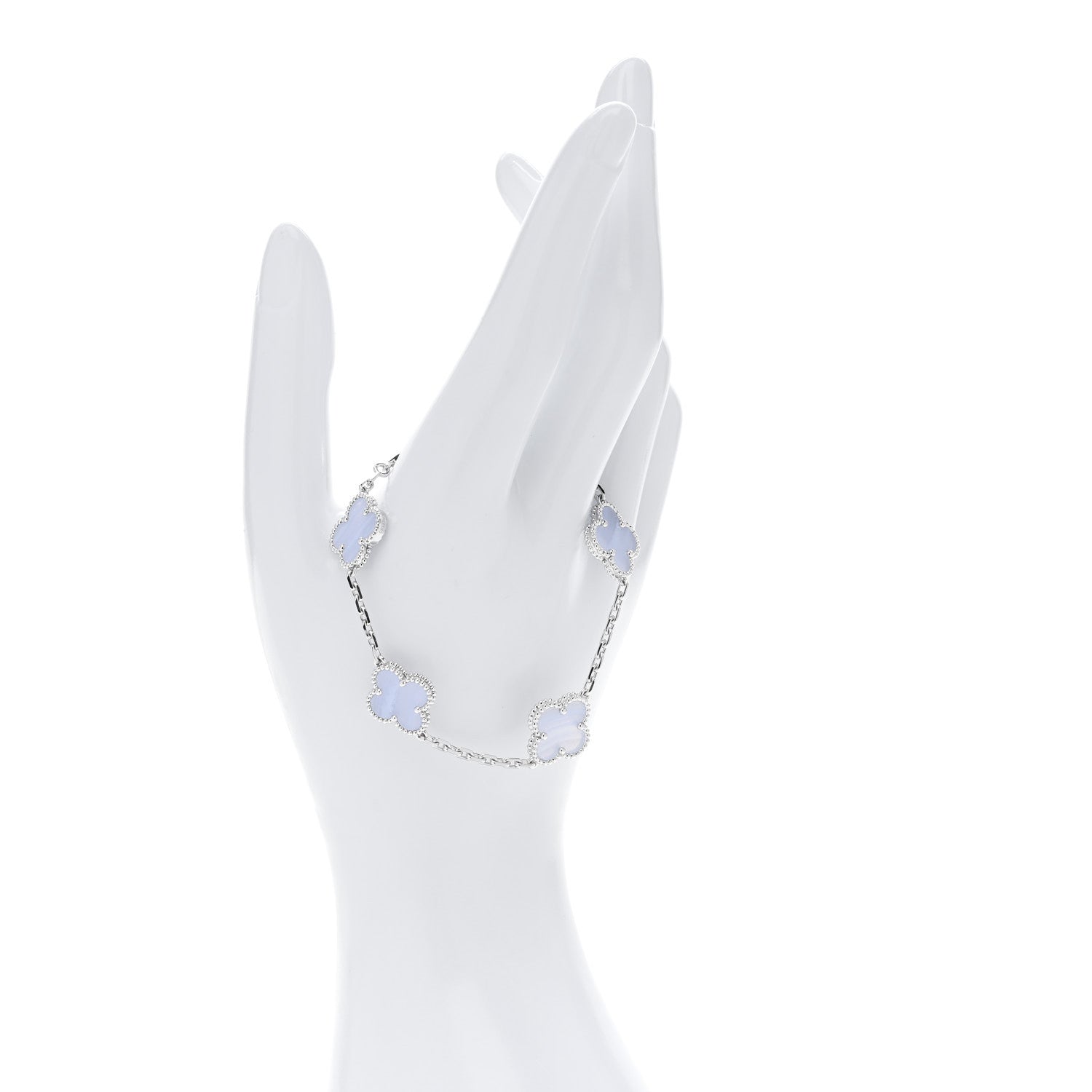 Van Cleef & Arpels 18K White Gold Chalcedony 5 Motifs Vintage Alhambra Bracelet 2 of 5