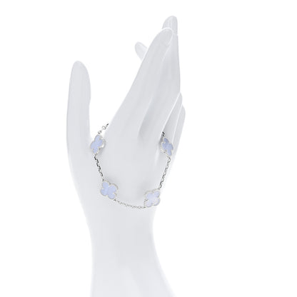 Van Cleef & Arpels 18K White Gold Chalcedony 5 Motifs Vintage Alhambra Bracelet 2 of 5