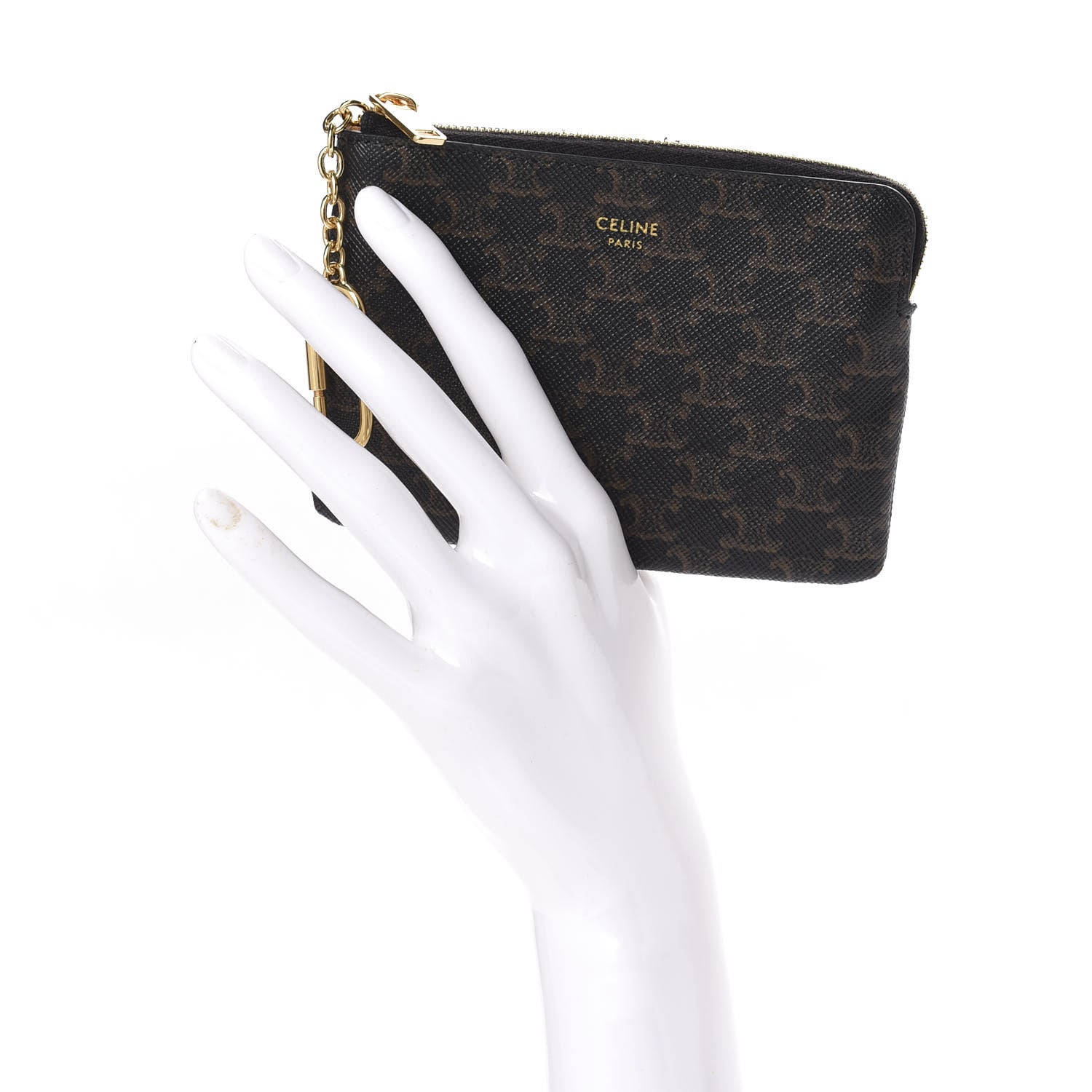 Celine Triomphe Canvas Coin and Card Pouch With Hook Black 2 of 7