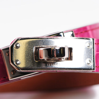 Hermes Shiny Alligator Kelly Double Tour Bracelet Small Fuchsia 5 of 8