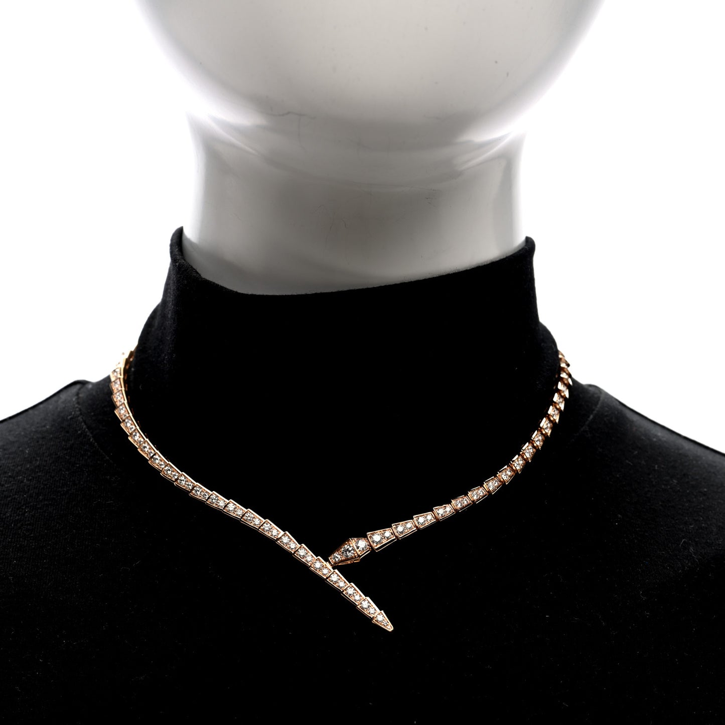 18K Rose Gold Diamond Serpenti Viper Full Pave Choker Necklace
