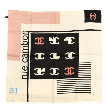 Chanel Silk CC 31 Rue Cambon Logo Scarf White Black 1 of 3