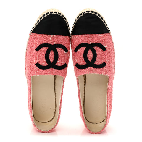 Tweed Grosgrain CC Espadrilles 35 Pink