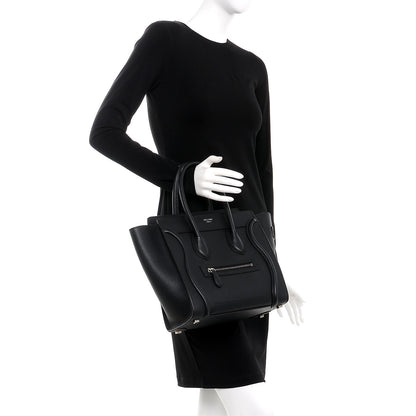 Celine Drummed Calfskin Micro Luggage Black 2 of 10