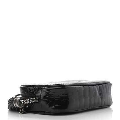 Saint Laurent Calfskin Crocodile Embossed Monogram Mini Lou Camera Bag Black 4 of 10