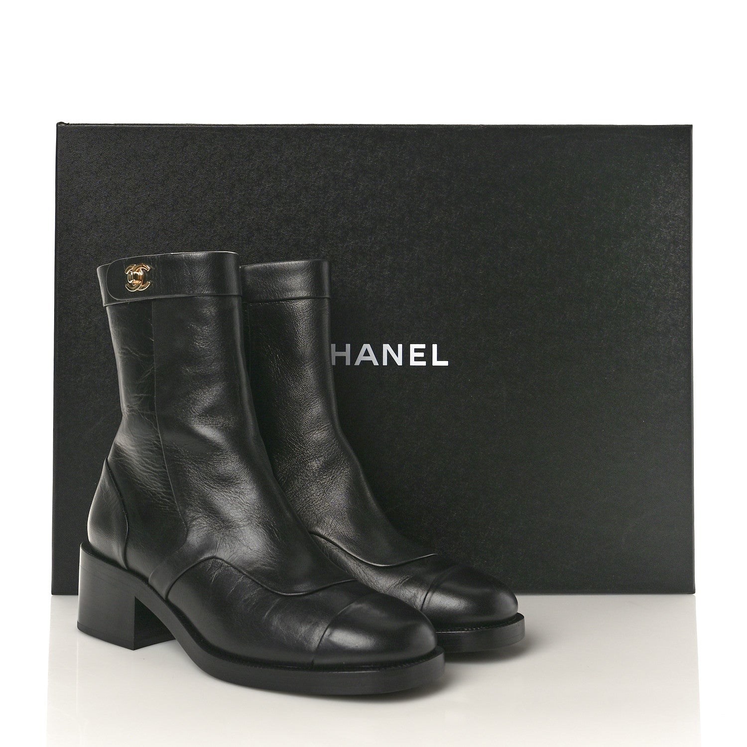 Chanel Shiny Goatskin CC Short Boots 37.5 Black 9 of 9