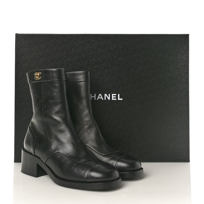 Chanel Shiny Goatskin CC Short Boots 37.5 Black 9 of 9