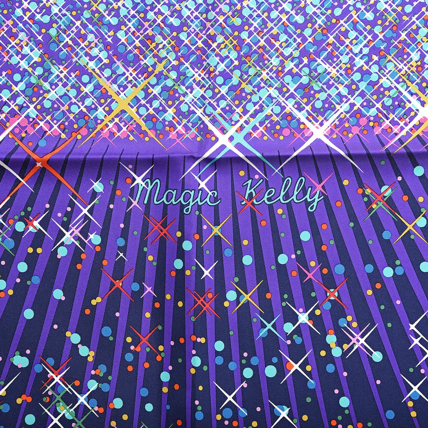 Silk Magic Kelly Scarf 90 Marine Violet Turquoise