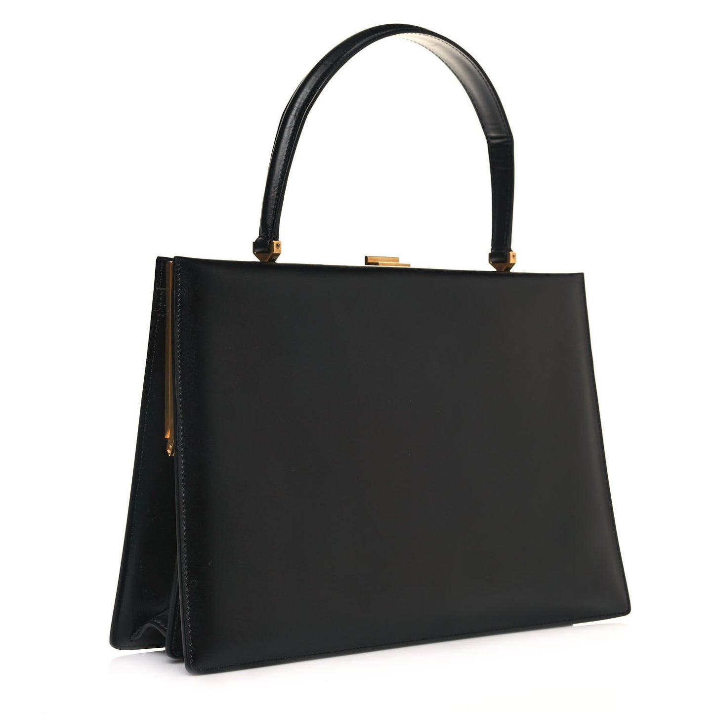 Box Calfskin Medium Clasp Bag Black