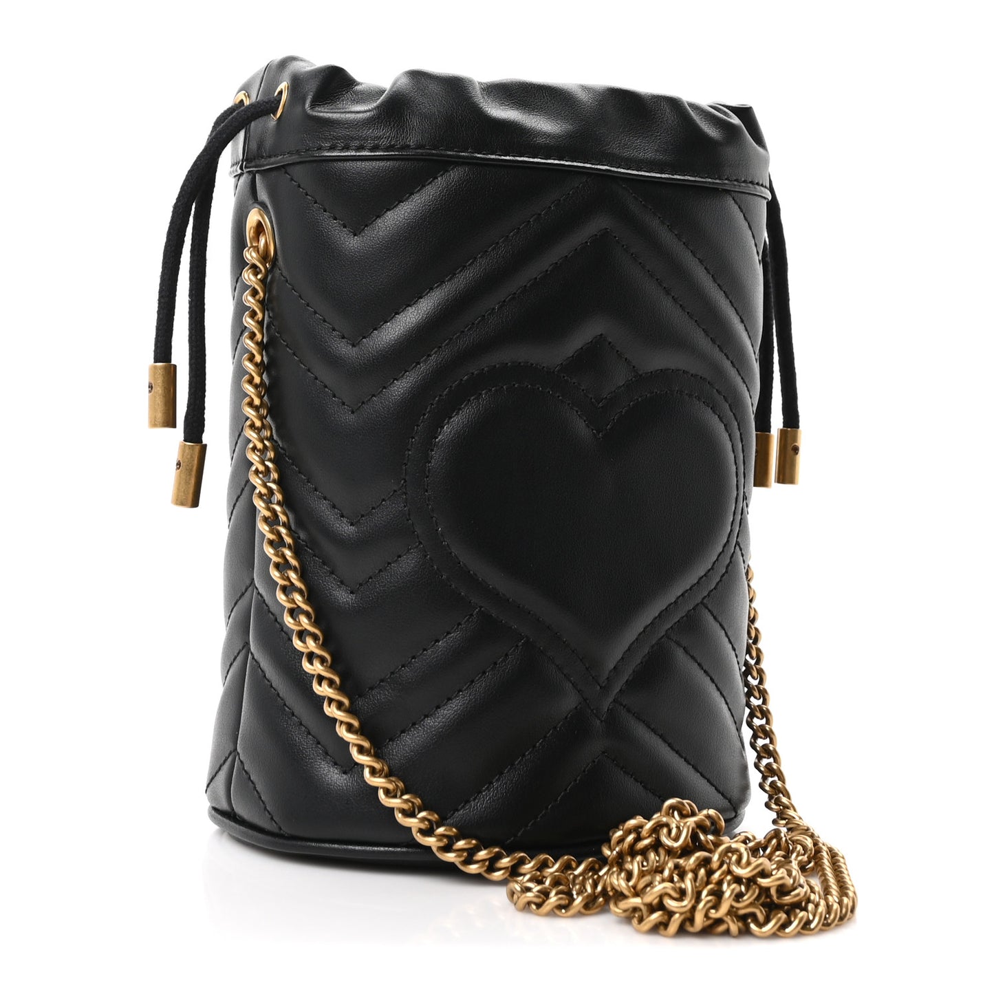 Calfskin Matelasse Mini GG Marmont 2.0 Bucket Bag Black