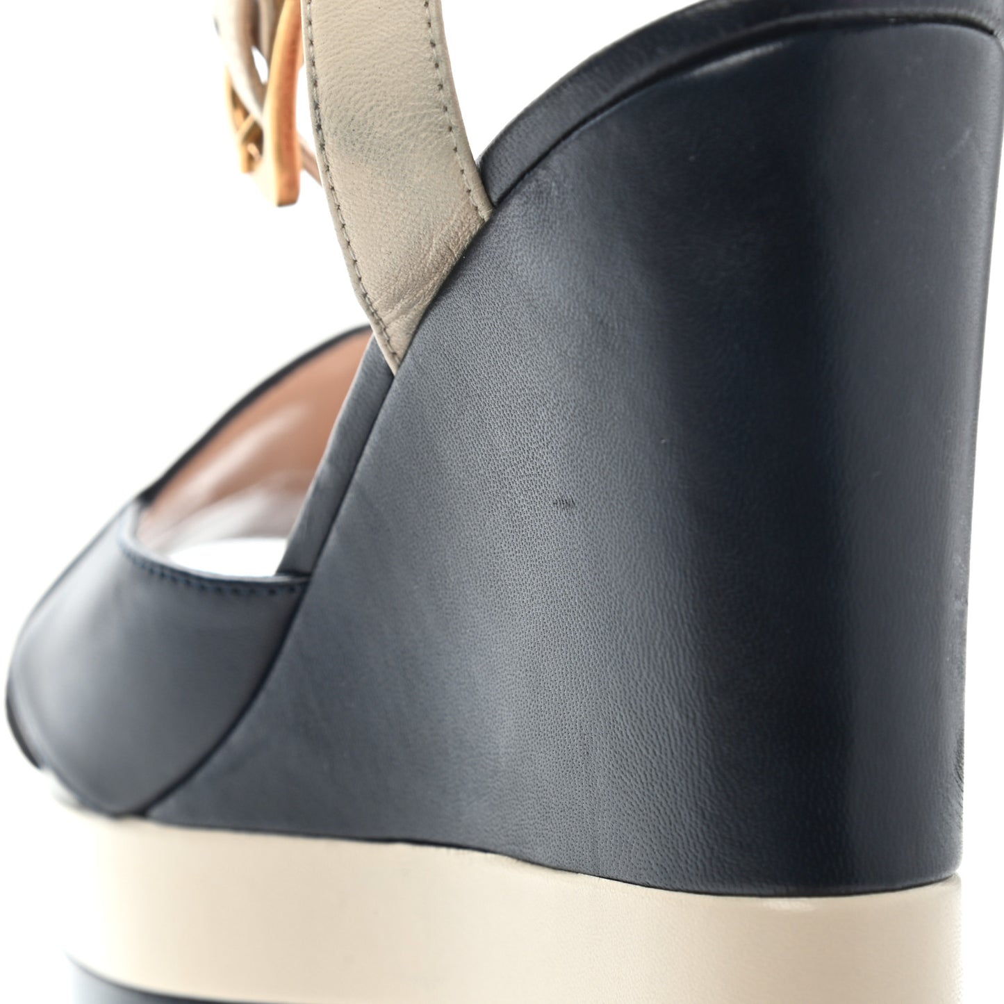 Nappa Striped Sally Platform Wedge Sandals 37 Navy Ivory