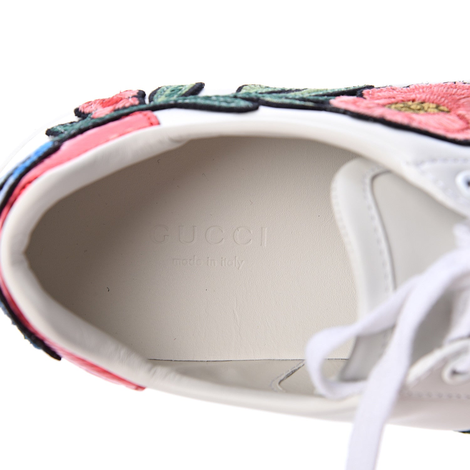 Gucci Calfskin Web Floral Embroidered Ace Sneakers 37 White 7 of 9