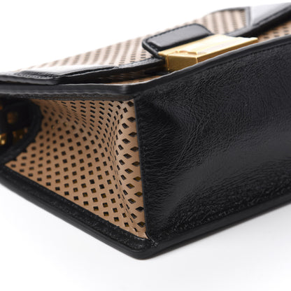 Fendi Vitello Liberty Glossy Lambskin Perforated Small Kan U Shoulder Bag Sand Mimosa Black 6 of 9