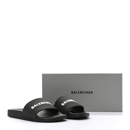 Balenciaga Rubber Womens Logo Pool Slide Sandals 40 Black White 8 of 8
