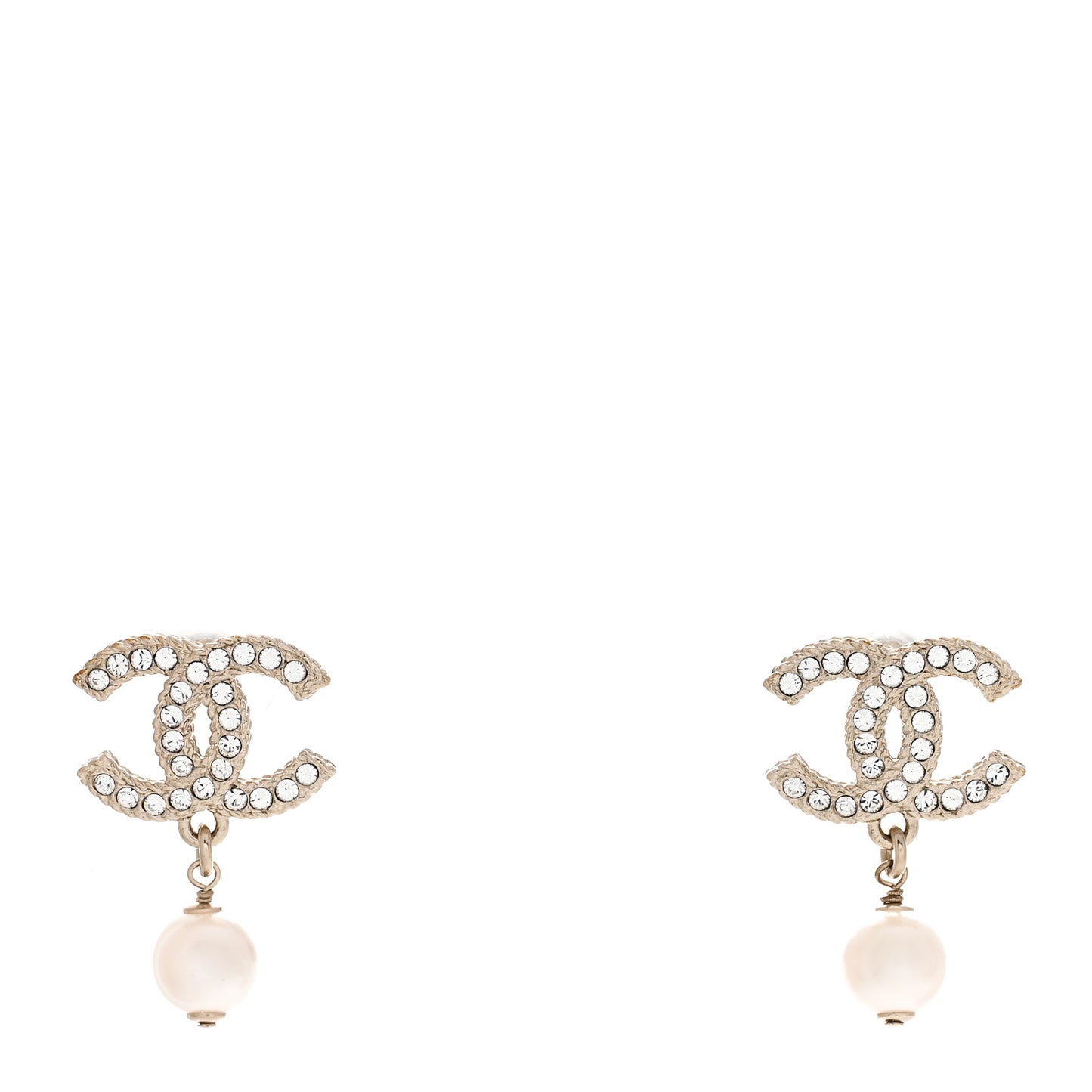 Crystal Pearl CC Drop Earrings Gold