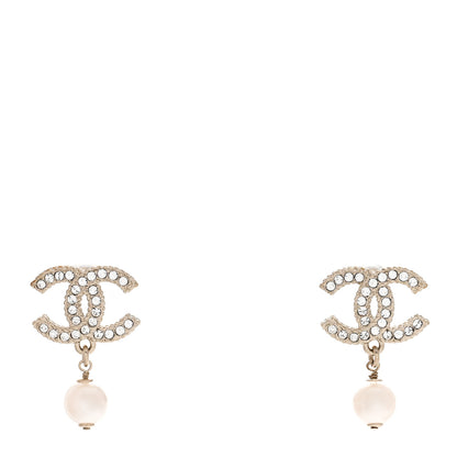 Chanel Crystal Pearl CC Drop Earrings Gold 1 of 5