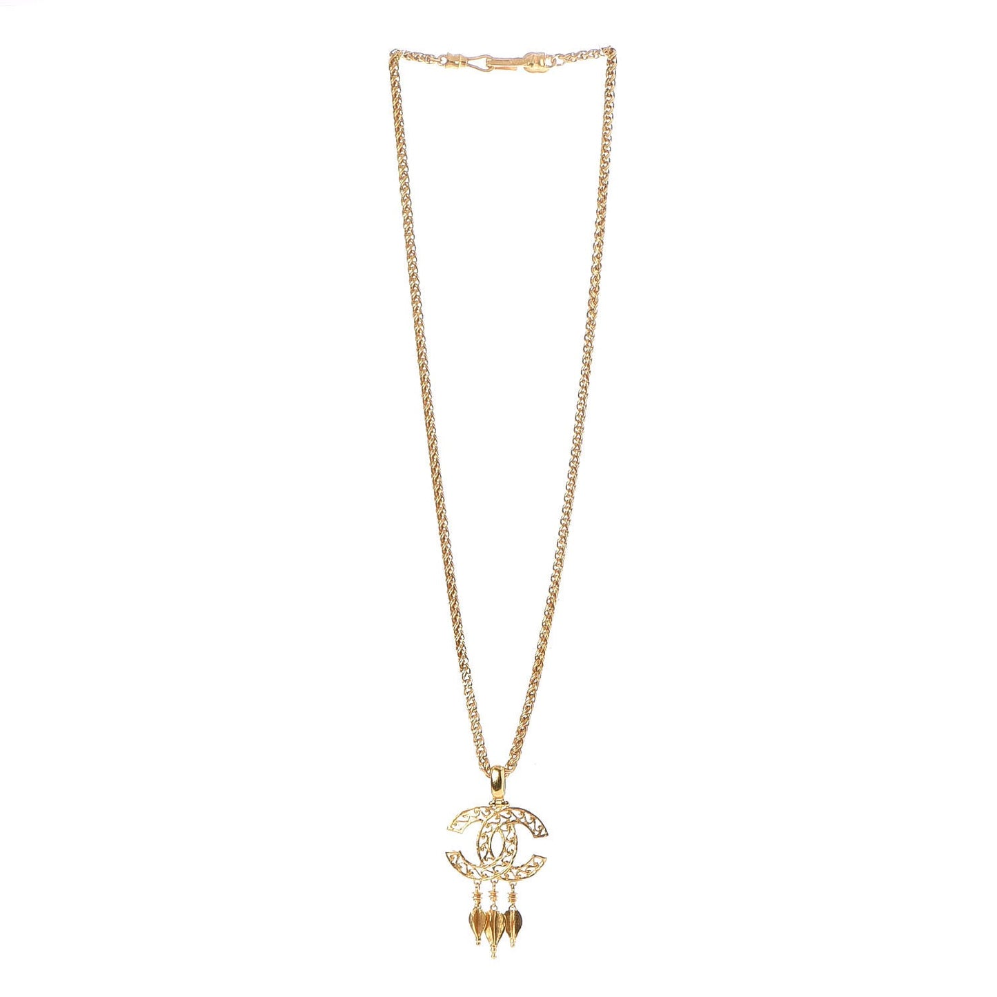 Fretwork CC Spindles Long Necklace Gold
