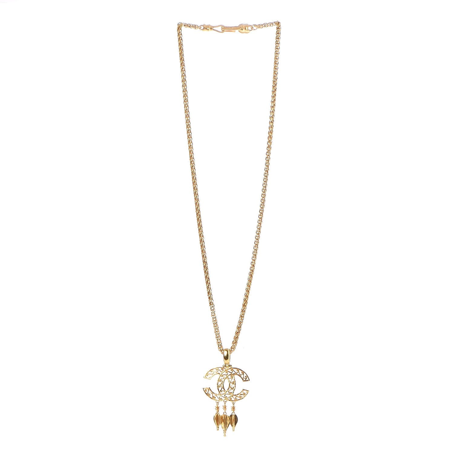 Chanel Fretwork CC Spindles Long Necklace Gold 3 of 6